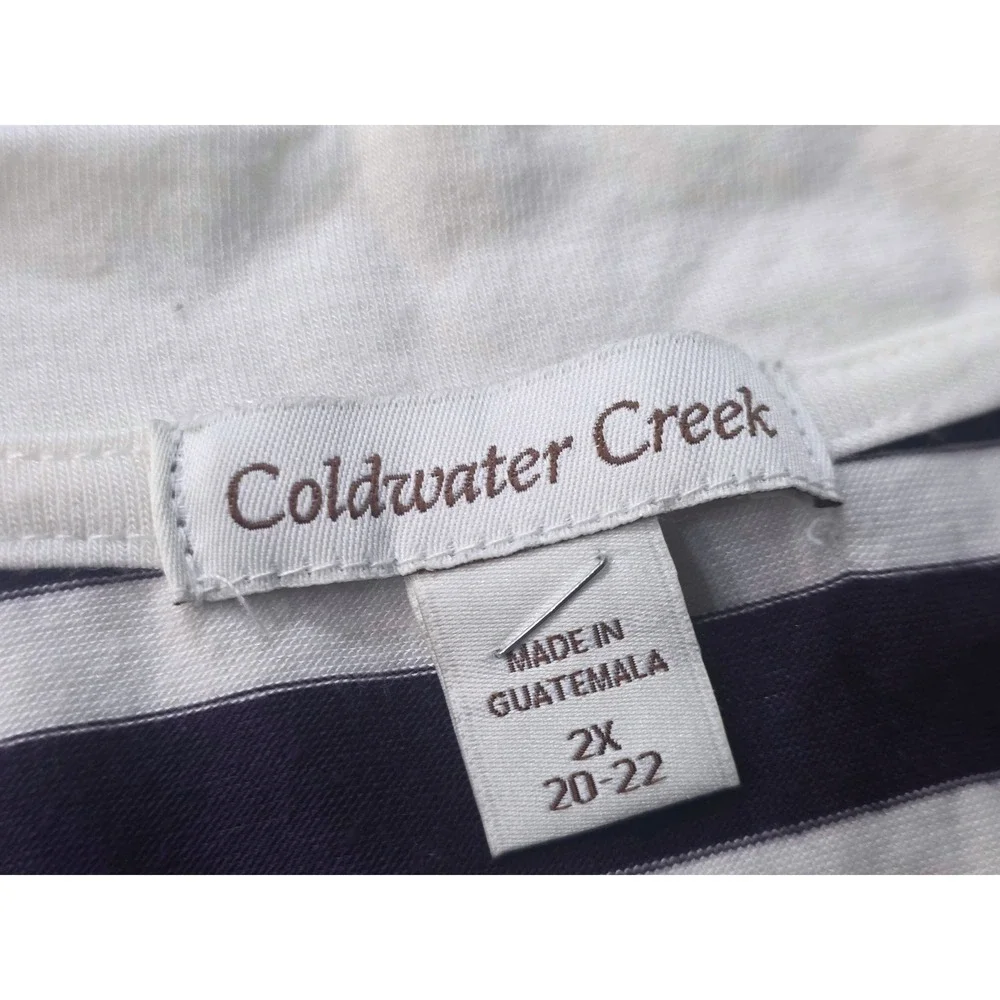 Coldwater Creek Navy Blue White Striped Single Button Cardigan 2X 20-22 Supima